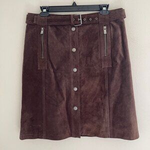MICHAEL KORS Brown Suede Knee Length Snap Front Skirt is NWOT! Size 10
